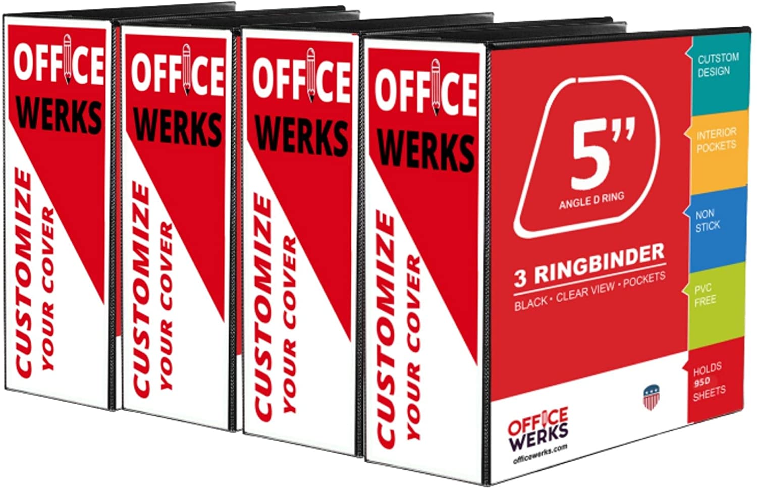 3 Ring Binder, Professional D Ring 5 Inch Binder, Clear View, With Pockets, Black - 4 Pack