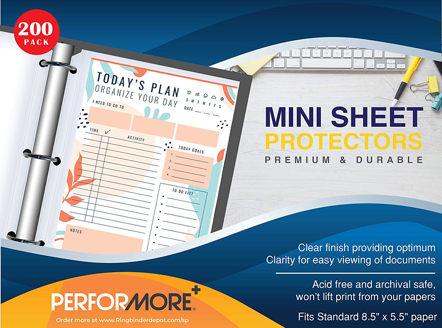 Heavyweight Clear Mini Sheet Protectors, 5.5" x 8.5", Top Load, Reinforced Holes, Acid-Free/Archival Safe - 200 Pack