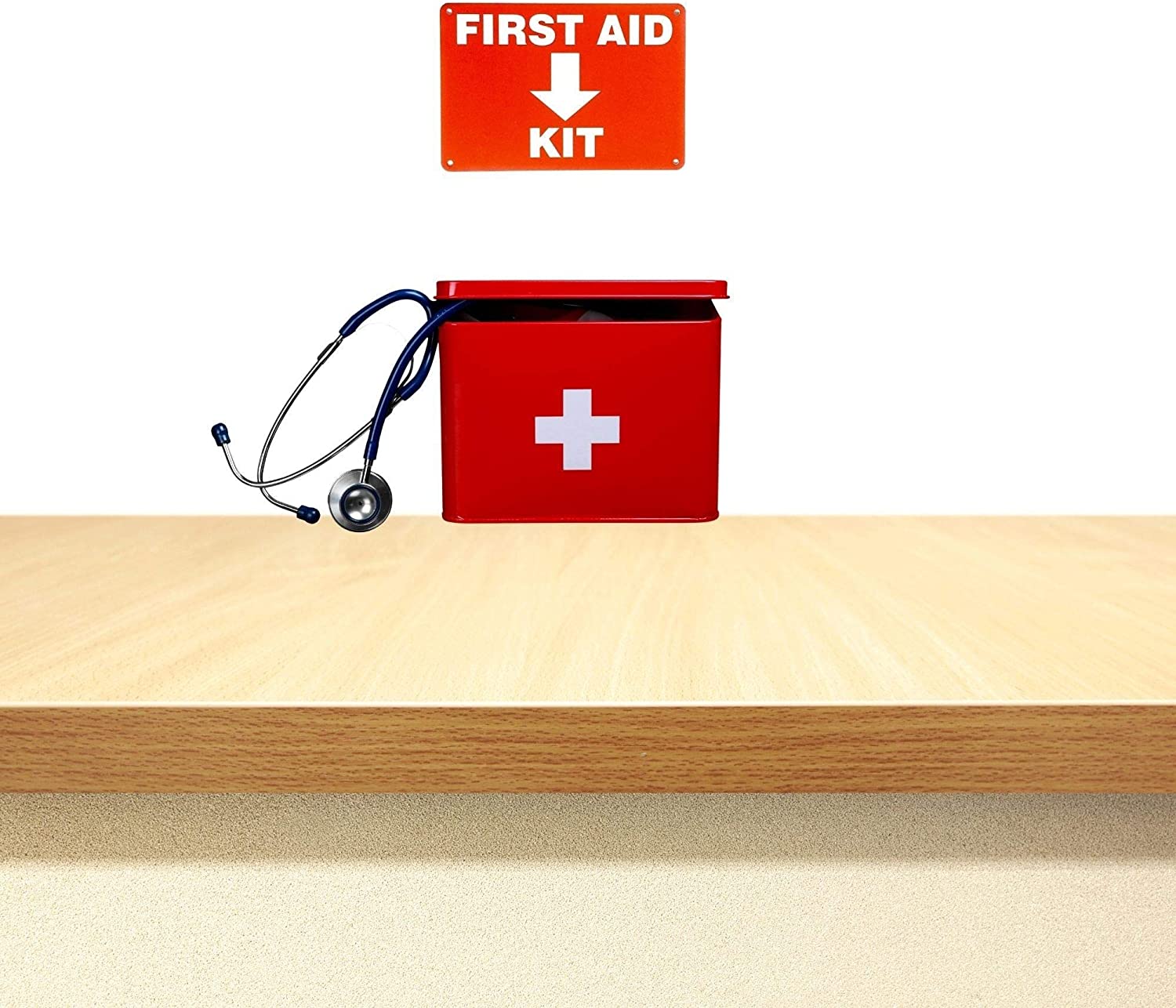 First Aid Kit Sign, Durable Plastic Safety Sign, 7 x 10 Inch, Red on White, for Indoor/Outdoor Use
