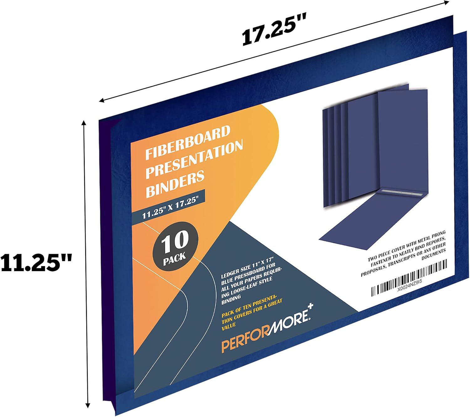 10 Pack of 11”x17” Landscape Pressboard Presentation Binder Folder, Blue Fiberboard Report Cover with 3" Capacity Metal Prong Paper Fastener to Neatly Bind Reports, Proposals, and Other Documents